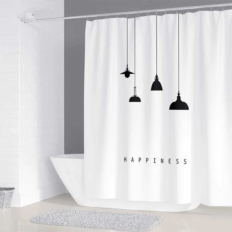 Simple Geometric Nordic Chandelier Printing Bathroom Shower Curtain Polyester Waterproof Home Decoration Curtain with 12 Hooks
