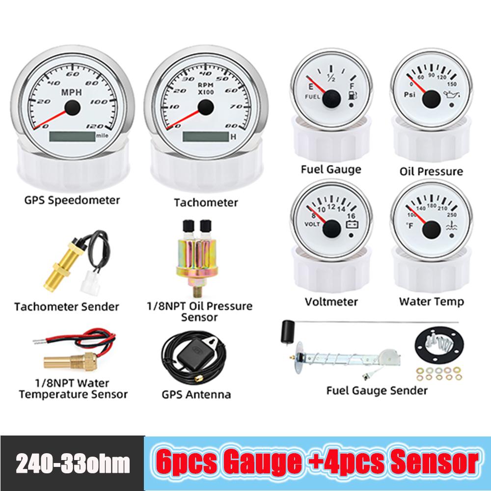 85mm Tachometer GPS Speedometer for Car Boat Multi-functional Gauges Kit with Sensor 52mm Water Temp Volt Oil Press Fuel Meter