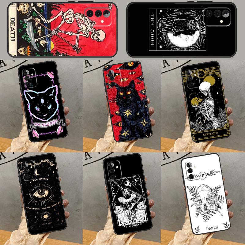 Death Tarot Cat Case For Samsung Galaxy A32 A56 A16 A15 A22 A52 A54 A14 A26 A36 A55 A35 A05 A06 A53 A33 A13