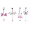 Pink Zircon Butterfly Heart Belly Button Ring For Women Stainless Steel  Flower Tassel Navel Ring Body Piercing Jewelry