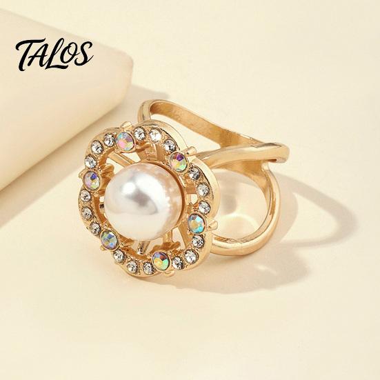 Decorative Scarf Holder Retro Flower Ring, Faux Pearl Rhinestone Clip, Vintage Ring Elegant Silk for Women Neckerchiefs Shawls Shirts