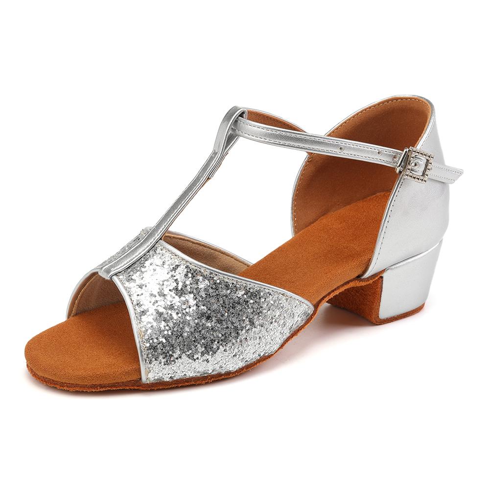 

Блестки для девочек, латиноамериканские танцы, обувь для сальсы и танго, для начинающих, 3 цвета, низкий каблук 3,5 см 33 серебряный