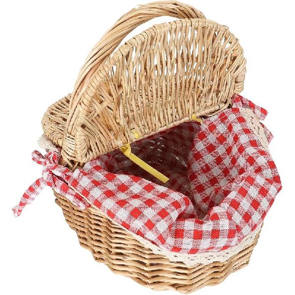 

Oval Wicker Picnic Basket 1pc Fruit Vegetable Storage Basket Wicker Weaving Camping Picnic with Double Lid Linen Cotton Cloth Lining for Storage and Red Plaid Lining
