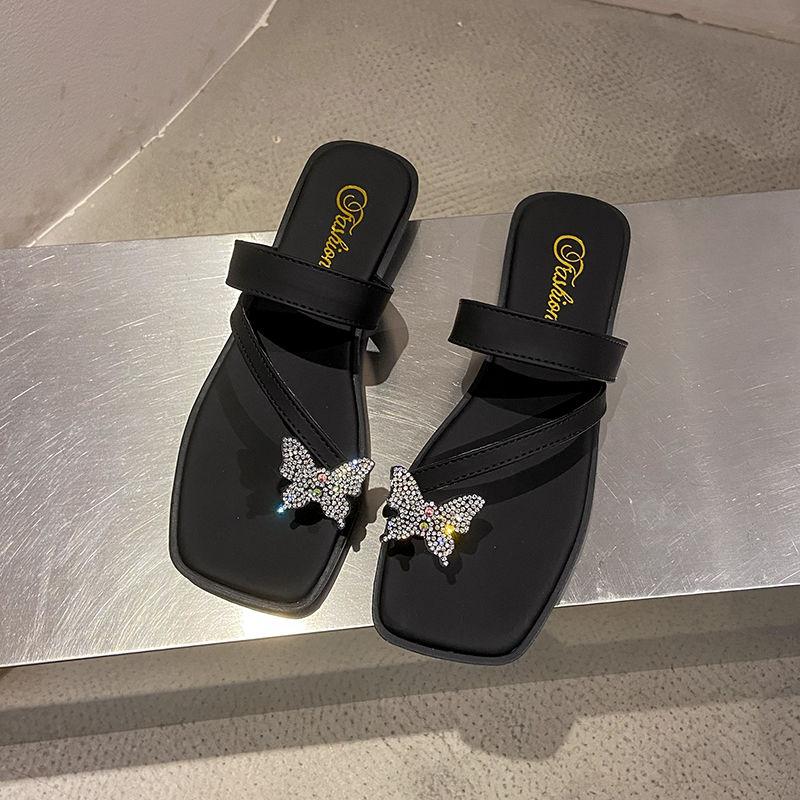 Woman Slippers Crystals Summer Jewels Sandals On Beach Slides Off White Shoes for Women 2024 Flip Flops Low Heel Rhenstone Vip F