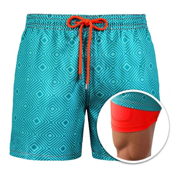 Wide Leg Double Layer Men Shorts All-matched Drawstring Elastic Waist Swim Trunks Beachwear