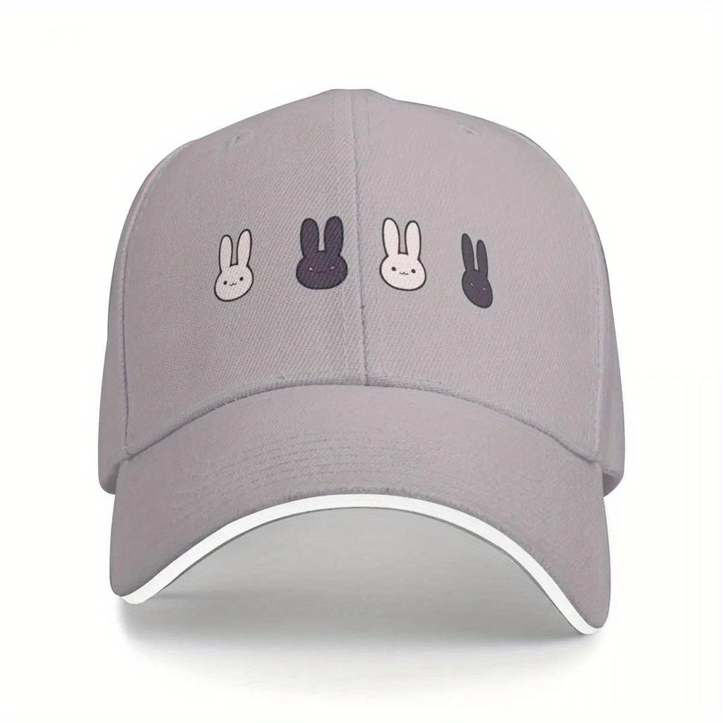 Cute Cartoon Rabbit Faces Baseball Cap Adjustable Polyester Streetwear Hat for Adult Unisex Outdoor Casual Wear