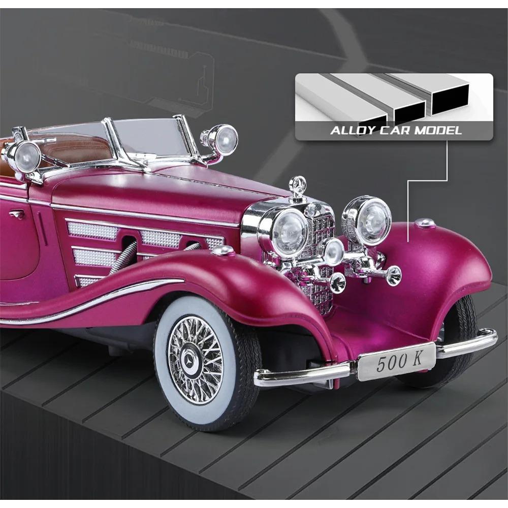 1/24 Benzs 500K Alaşımlı Araba Modeli Pres Döküm Metal Klasik Araçlar Araba Modeli Simülasyon Ses ve Işık Koleksiyonu Çocuk Oyuncak Hediye