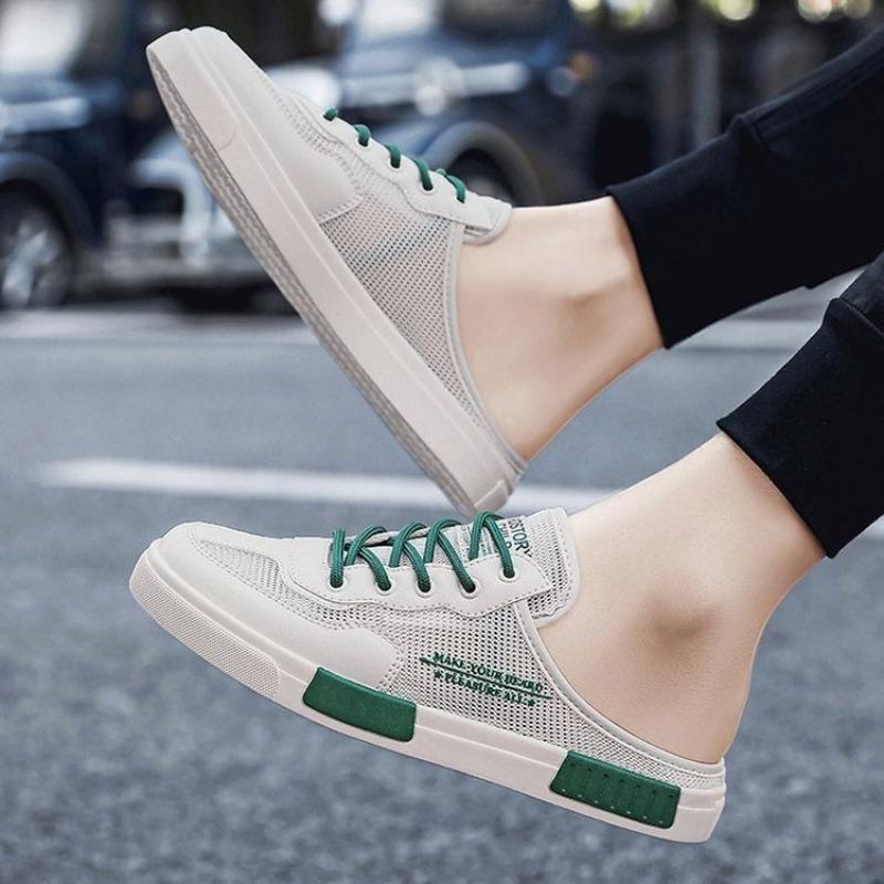 Summer New Men Breathable Casual Shoes Designer Originality Elastic Band Versatile Flats Shoes Half Slippers Male Sandals Tenis