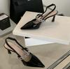 Fashion Metal Buckle Pointy Stiletto Heels Women 2025 Spring Summer Sexy Temperament Patent Leather After Trip Strap Toe Sandals Single