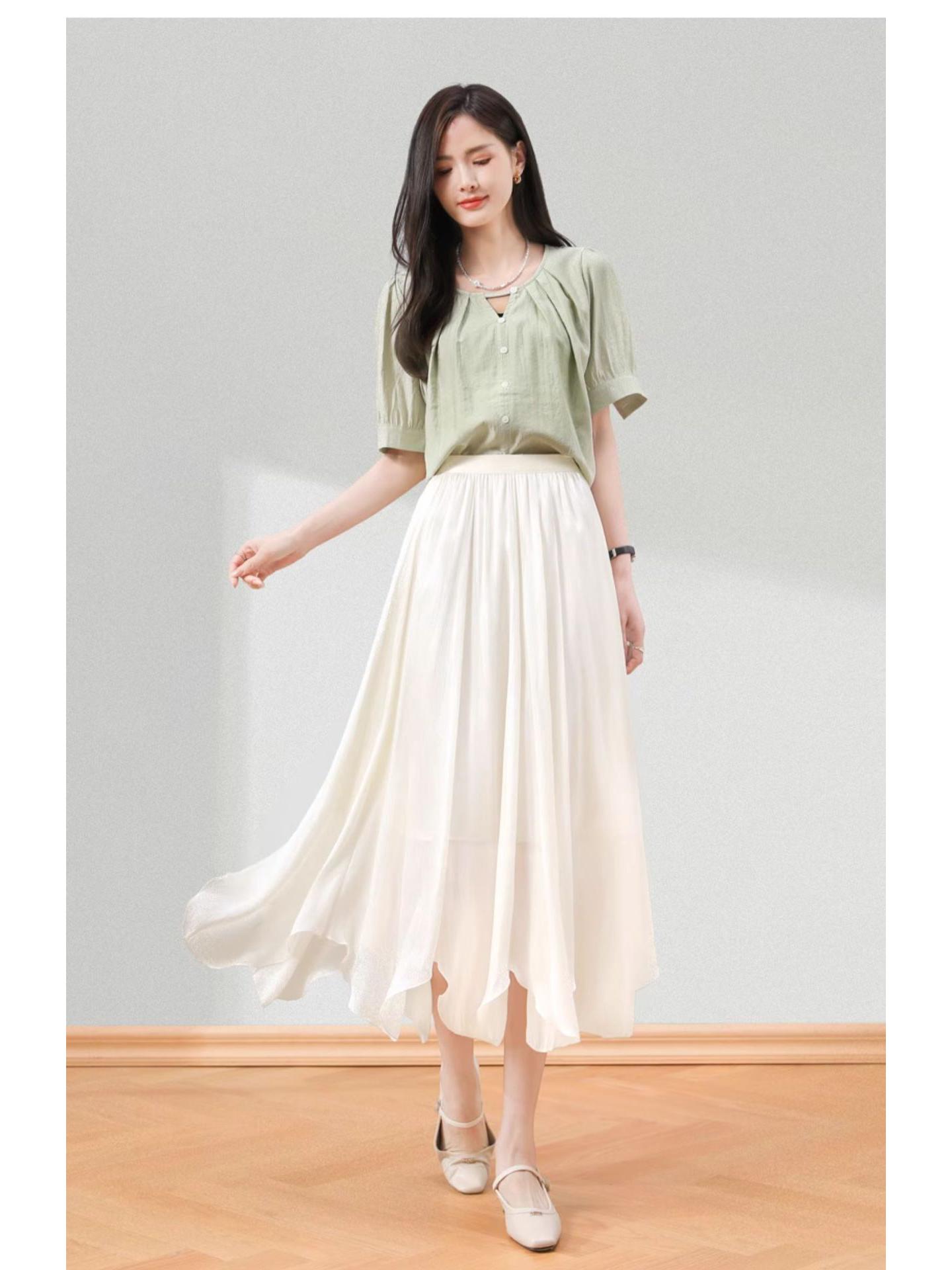

Women s High Waist A-Line Flowy Gauze Midi Skirt - Summer Slimming Mid-Length Umbrella Skirt M абрикосовий