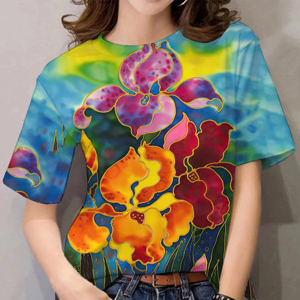 Colorful Floral Print 3D Printed Women's Comfortable Short Sleeved V-neck T-shirt