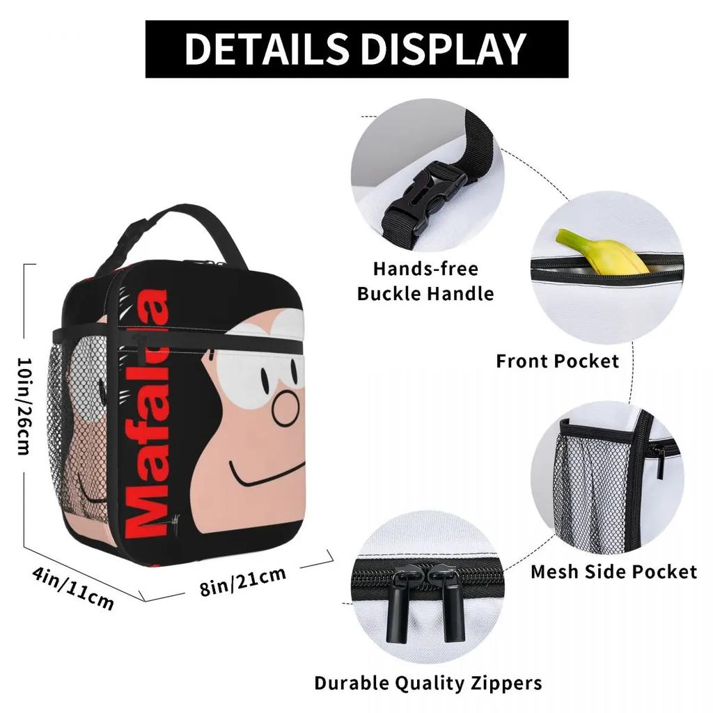 Insulated Lunch Bags Mafalda Comics Human Merch Cartoon Food Box INS Trendy Cooler Thermal Bento Box For School