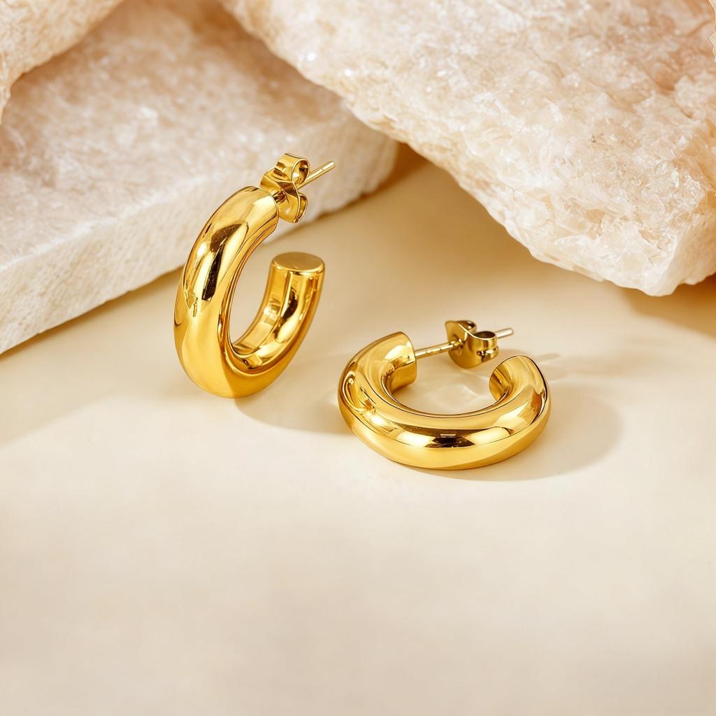 1 Pair Stylish Exquisite Circular Geometric 304 Stainless Steel C Shaped Hoop Earrings For Women Men Jewelry Gift