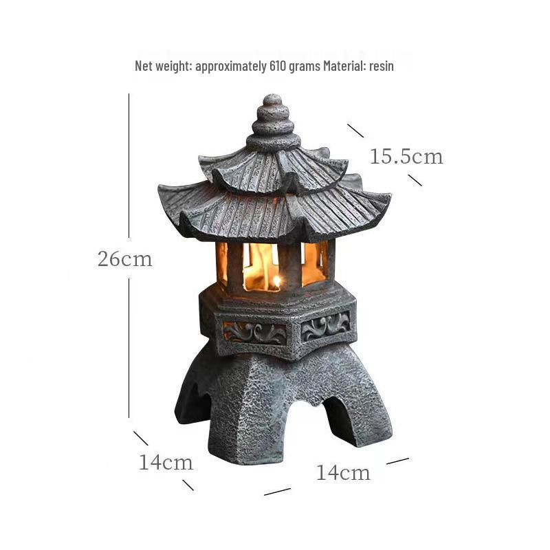 Zen Solar Stone Pagoda Lantern - Outdoor Resin Ornament for Garden and Courtyard Decor