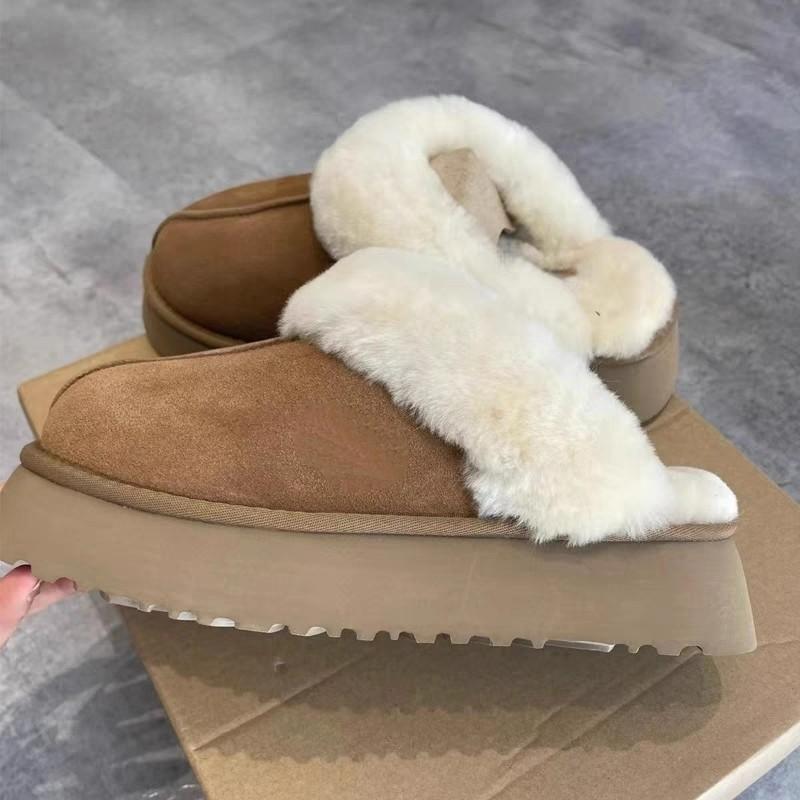 

Толстоподошвенные пушистые туфли для женской верхней одежды 2025 осень мех интегрированный носок маффин педаль повседневная мода снежные хлопковые туфли 40 малиновый