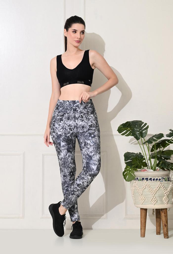 Body Smith Printed Abstract Grey High Waist Workout Gym Tights