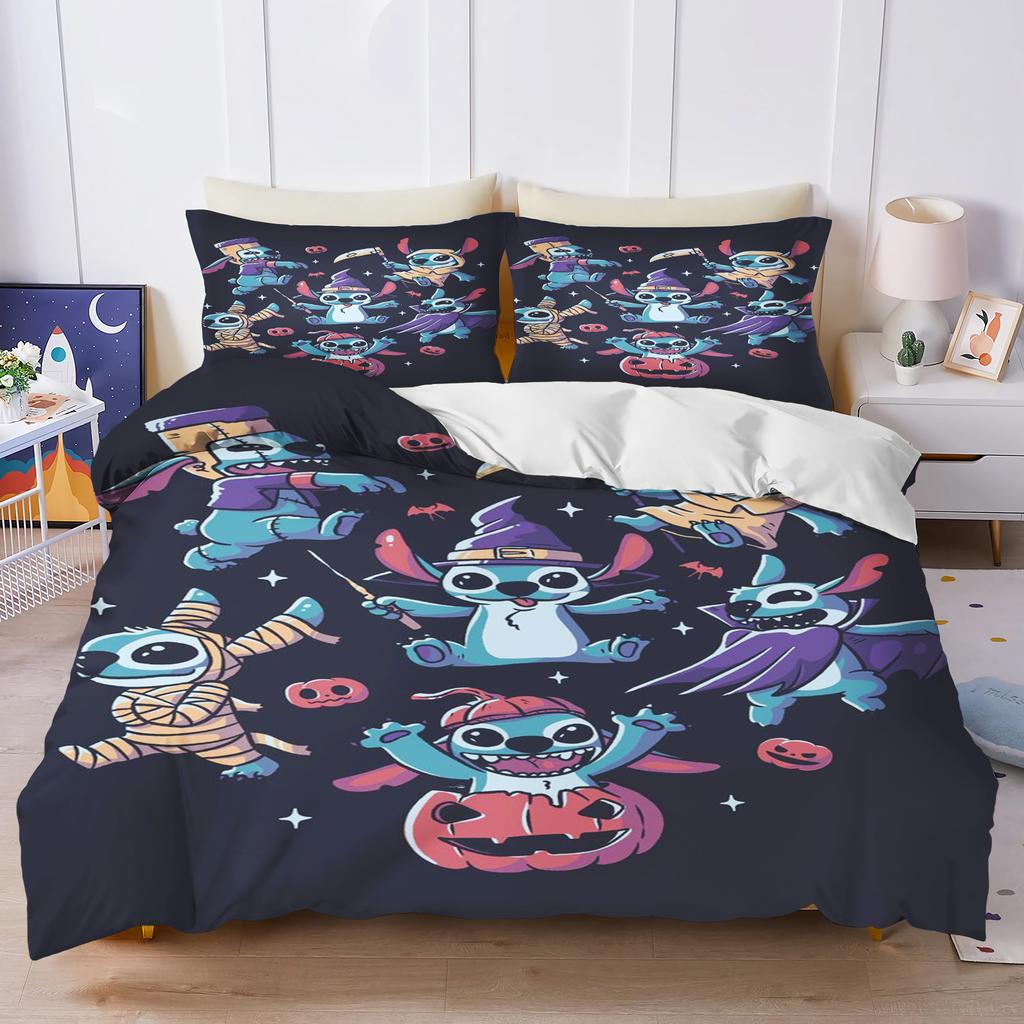 Stitch Bedrucktes Schlafzimmer Bettwäscheset Bettbezug Weihnachtsgeschenke Komfort Cartoon Mit Kissenbezug für Kinder und Erwachsene