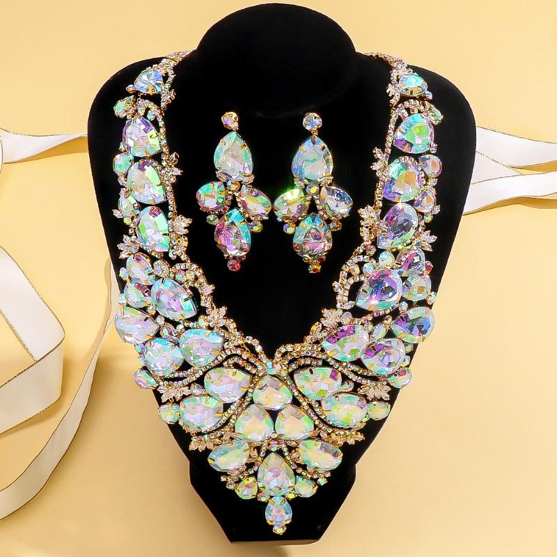 

Jewelry Set Exaggerated Water Drop Necklace Pendant Earrings Queen Jewelry Set gold plated