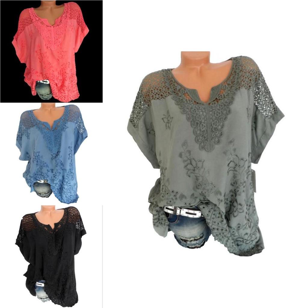 Stylish Women V-neck Short Sleeve Hollow Out Casual Blouse For Summer Comfort