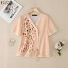 ZANZEA Women Casual V-Neck Short Sleeve Floral Print Blouse