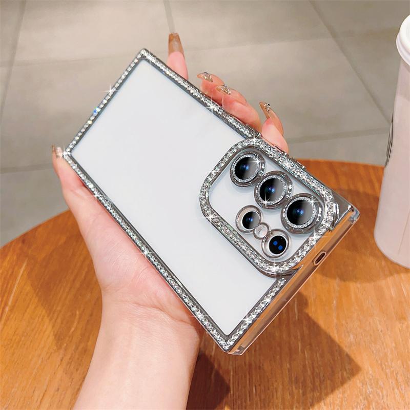 

Блестящий блестящий прозрачный чехол с бриллиантами для Samsung Galaxy S25 S24 Ultra iPhone 16 Pro Max 15 14 13 Pro Чехол с мягким покрытием из силикона TPU Samsung Galaxy S25Ultra серебряный