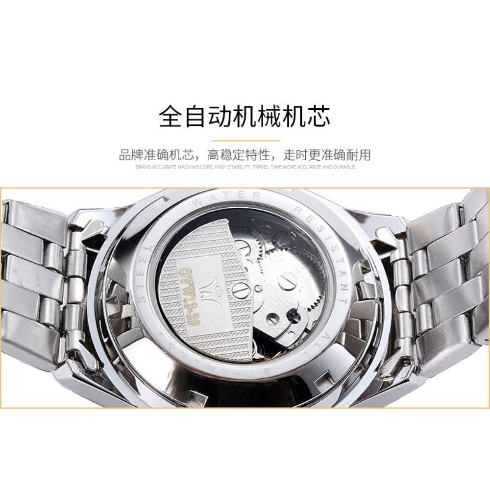 OUYAVEI Herren Automatische Mechanische Uhr Kalender Diamant-Inlay Leuchtend Edelstahl Business Armbanduhr