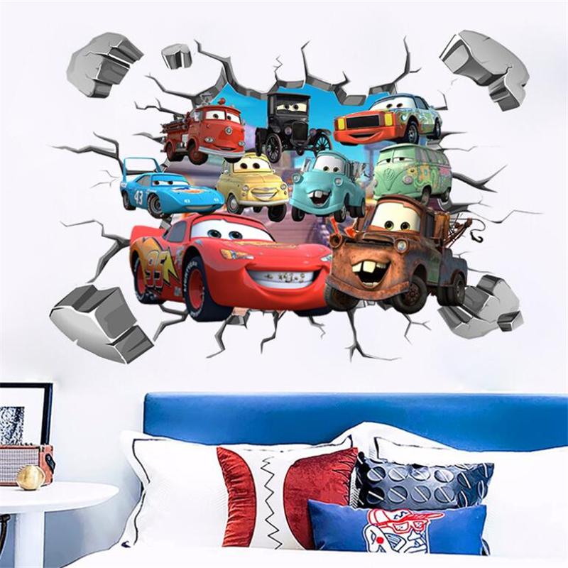 Cartoon Cars Lighting McQueen 3D Wall Sticke s For Kids Room Home Bedroom PVC Decor Cartoon Movie Mural Art Decals