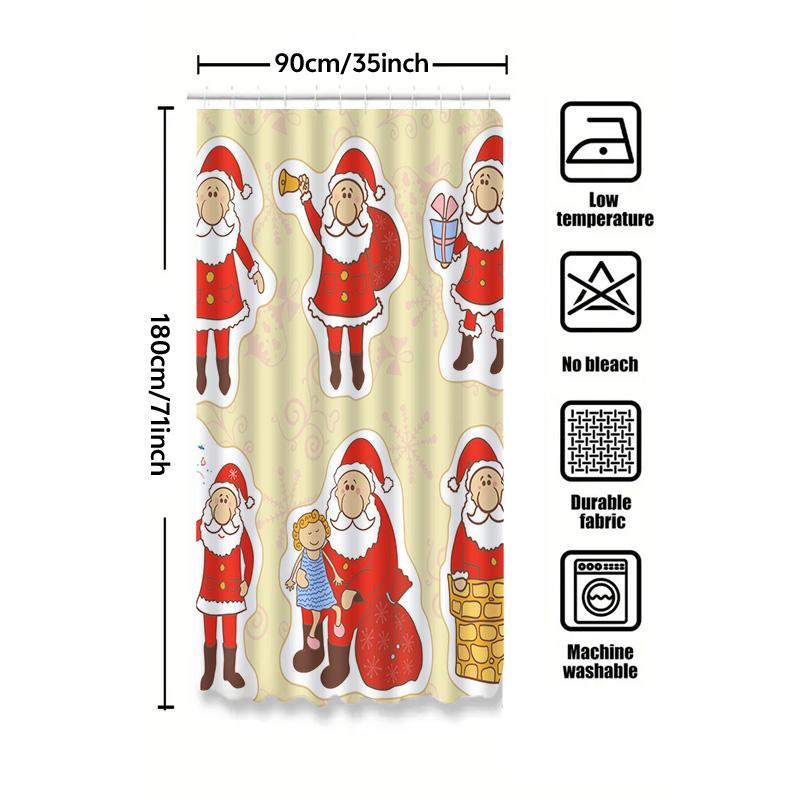 Tu Christmas Shower Curtain Santa Claus Festive Holiday Bathroom Decor Waterproof Xmas Pattern Fabric Backdrop Festive Home Acce