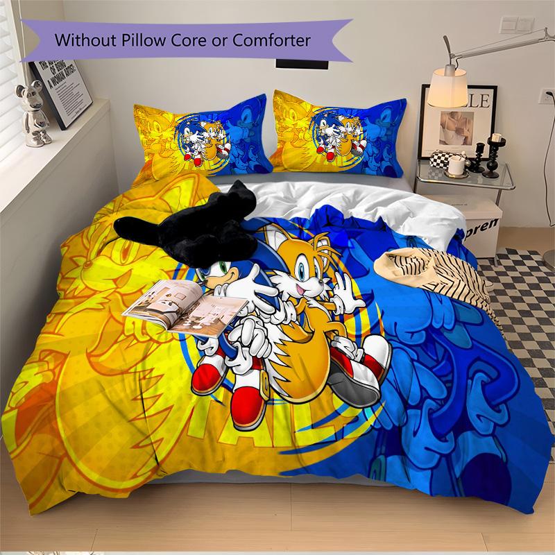Sonic Hedgehog Adventure Print 3Pcs Bedding Setduvet Cover With 2 Bedropillowcase Home Birthday Gift