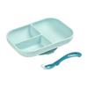 Baby Meal Set, With Suction Cup, Non-slip, Compartmentalized Silicone Plate + Spoon, Healthy and Durable, Blue