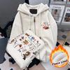 Dog Head Illustration Printing Hoodies Womens Winter Fleece Warm Sweatshirt Basics Loose Pullover Casual Pocket Woman Clothes