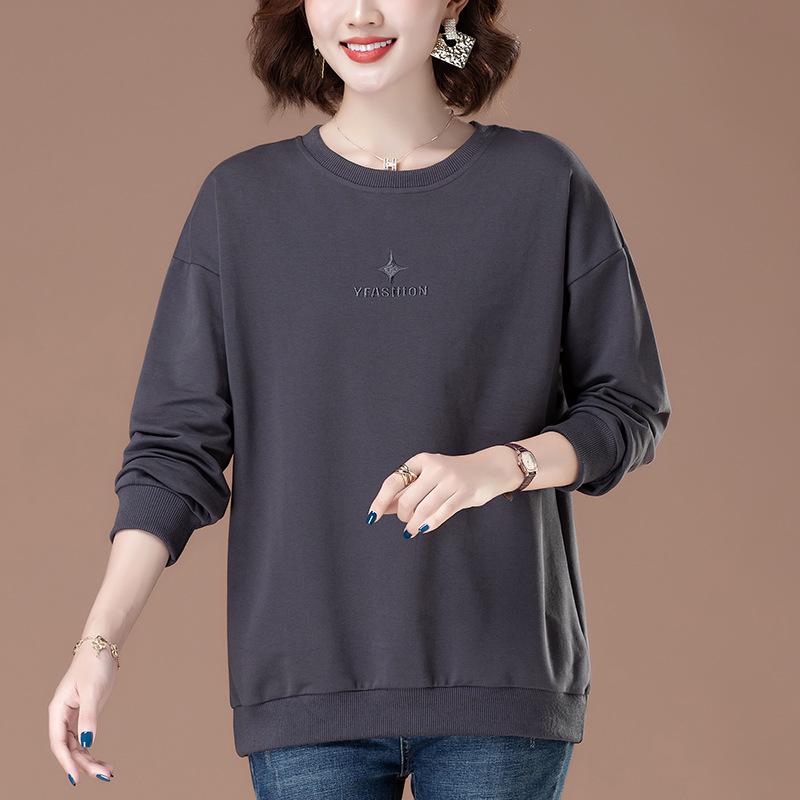 Women's Loose-Fit Pure Cotton Hoodie - Plus Size, Tummy-Covering, Slimming, Casual Spring/Autumn Top for Middle-Aged Mothers