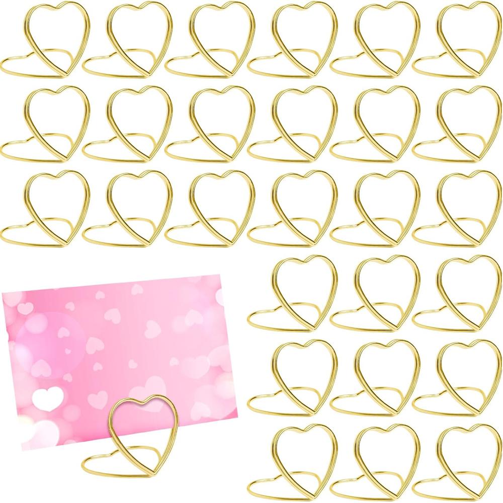20pcs Double Heart Shape Metal Memo Holder Table Placecard Holder Photo Clip Card Stand Wedding Birthday Party Home Decoration