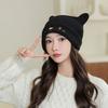 Handmade Knitted Cat Ears Hat Womens Pullover Cap Soft Woolen Colorful Beanie Cap Cute Beanies Bonnet Gift