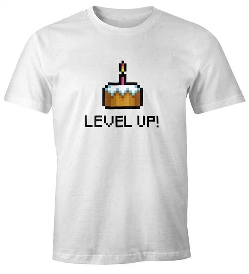 Mens T-Shirt Birthday Level Up Pixel Cake Retro Gamer Pixel Graphic Gift- L