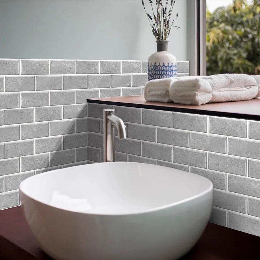 European Retro Tile Sticker PVC Self-Adhesive Kitchen Bathroom Waterproof Wall Decoration Brick Pattern Wallpaper 15x30cm 6pcs