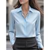 Women's Satin Shirts Elegant Plain Long Sleeve Blouse Office Lady Button-Up Shirt Top Female Lapel Neck Shirts Blouse Autumn