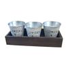 Pack Of 3 Rural Electroplate Planter Metal Flower Pots with Wood Holder for Home and Office Decoration Desk Accessories