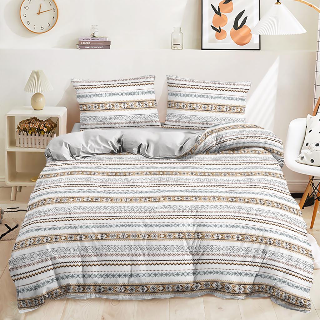 Three-Piece Quilt Cover Plain Bohemian Stripe Kit Bedding