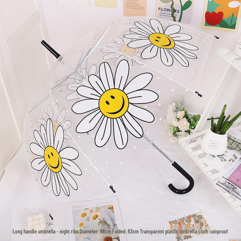 Japonský lesní styl průhledný deštník s třešňovými květy s klenutou dlouhou rukojetí pro studenty