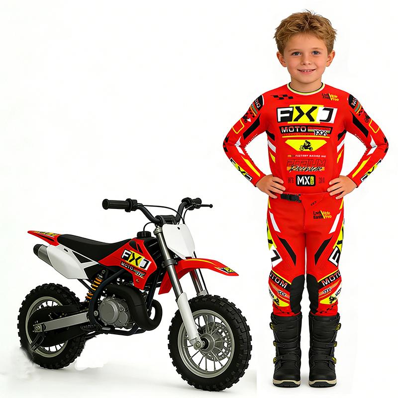 Set motocross copil Maieu și pantaloni motociclist îmbrăcăminte copii băiat mare fată Set echipament mx tineret Număr personalizat Nume costum de curse YXL-26 (30-36KG) roșu