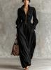 Women's Long Dress with Zipper Front, Lapel Collar and Elastic Waist for Everyday Wear