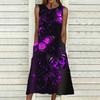 Plus Size Sleeveless Crew Neck Dress Fresh Wild Blossom Print Flowy Knee Length Outfit