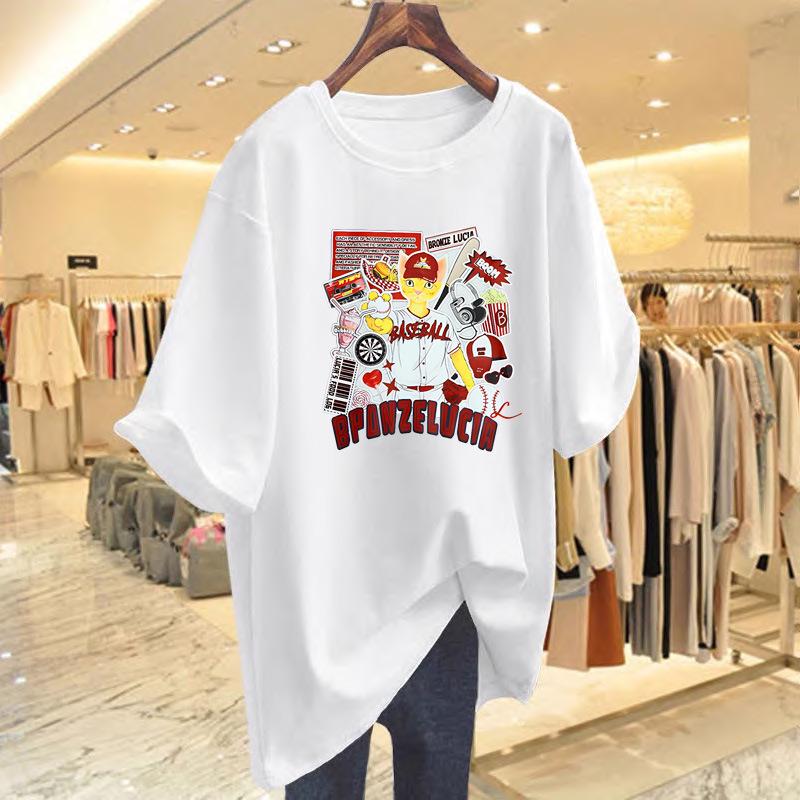 

Women s Summer Loose Fit Cat Print Cotton T-Shirt – Korean Style, Short Sleeve, Casual Top XXXL