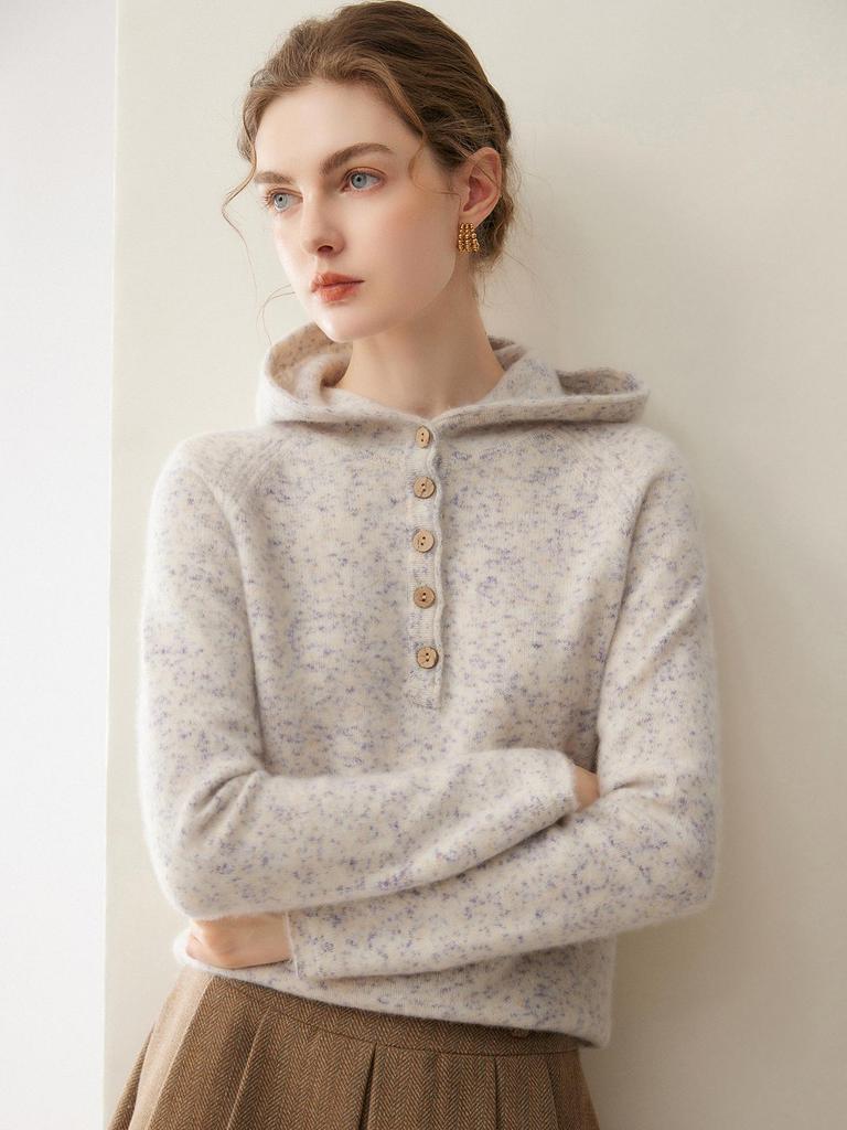 Women's 100% Cashmere Hooded Sweater - Autumn/Winter 2026 Collection - Loose Slimming Knit Pullover Base Layer