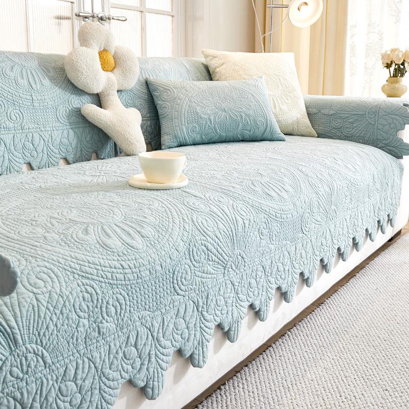 French Retro Solid Color Sofa Cushion 2025 New Special-shaped Light Luxury Seat Cushion Washed Cotton Four-season Universal Sofa Cover