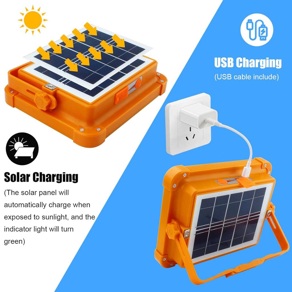 Portable LED Work Solar Light Rechargeable Flood Light IP66 Waterproof Outdoor Working Light for Camping Emergency Repair Light