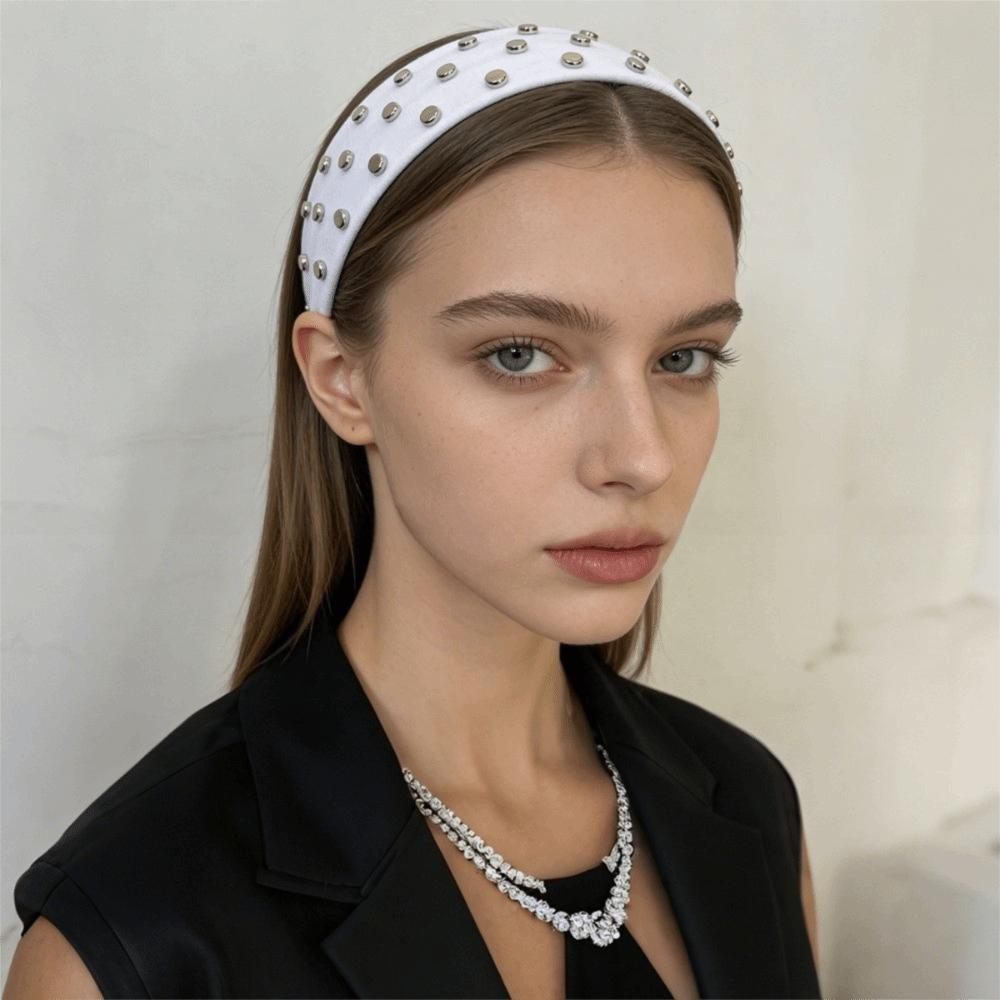 Solid Color Punk Headwrap Korean Style Elastic Hair Band Elegant Rivet Headbands  Headwear