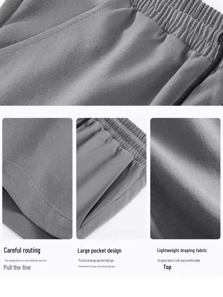 Men's Black Ice Silk Casual Sports Shorts - Loose Fit, Cool Five-Point Stretch.