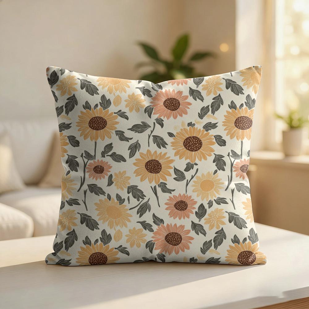Sunflower Pattern Cushion Cover Silky Short Plush Invisible Zipper Dustproof Sofa Pillow Case For Home Decor